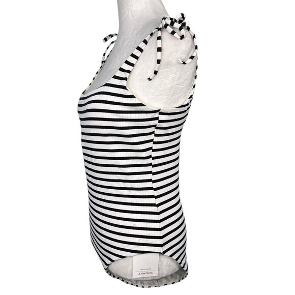 One Piece Swimsuit Black White Striped Tie Strap Ribbed & Other Stories Size 10 - Picture 6 of 10